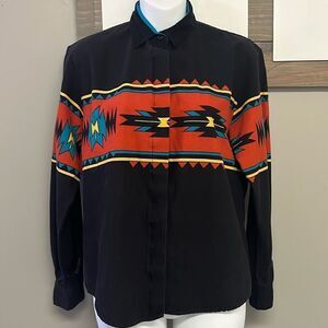 Roper Vintage 80s Western Abstract Shirt Women Rodeo Cowboy Hidden Button- Small